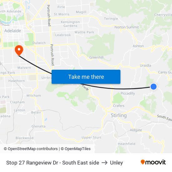 Stop 27 Rangeview Dr - South East side to Unley map