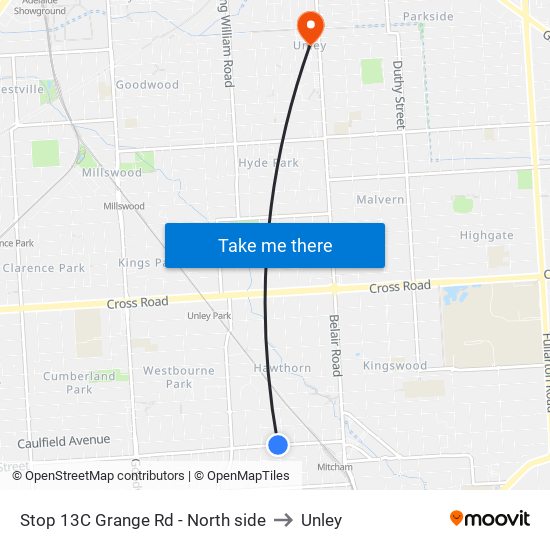 Stop 13C Grange Rd - North side to Unley map