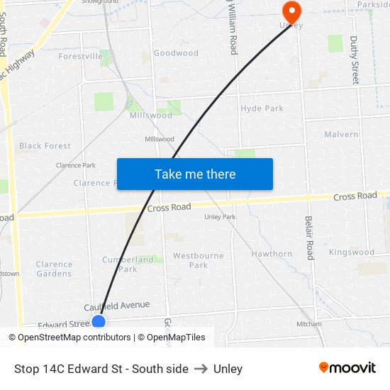 Stop 14C Edward St - South side to Unley map