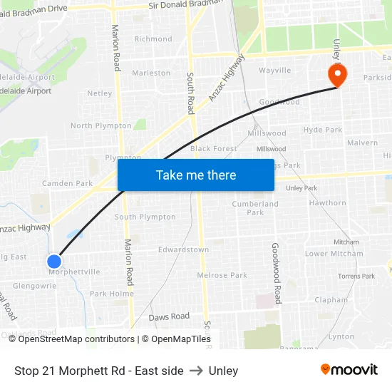 Stop 21 Morphett Rd - East side to Unley map