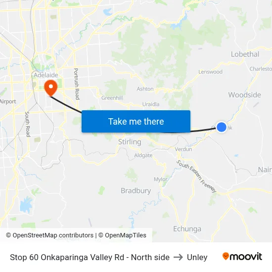 Stop 60 Onkaparinga Valley Rd - North side to Unley map
