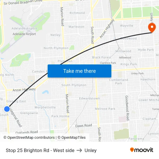 Stop 25 Brighton Rd - West side to Unley map