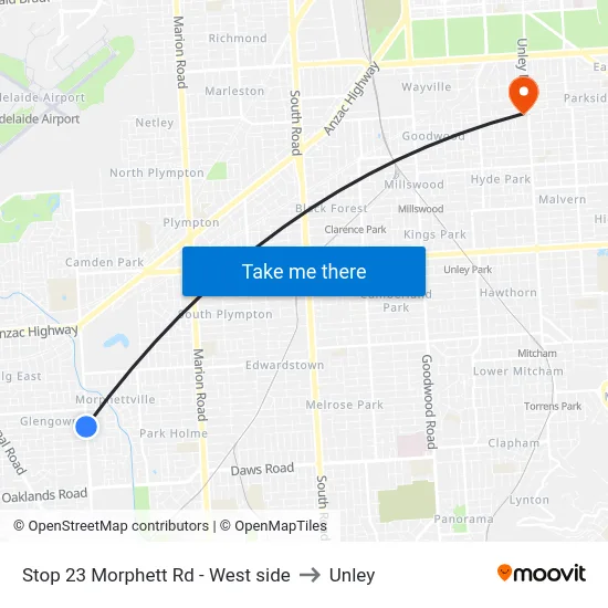 Stop 23 Morphett Rd - West side to Unley map
