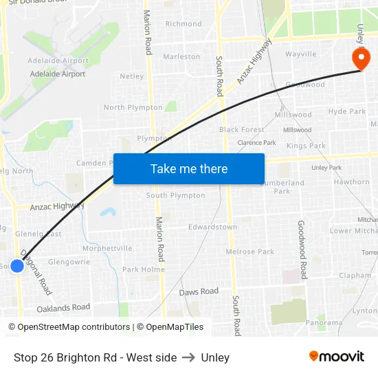 Stop 26 Brighton Rd - West side to Unley map