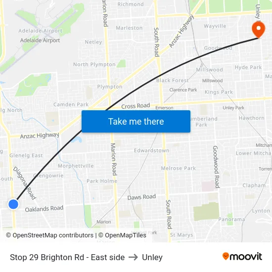 Stop 29 Brighton Rd - East side to Unley map
