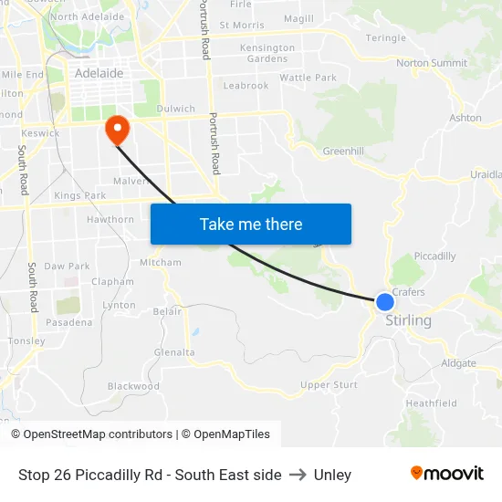 Stop 26 Piccadilly Rd - South East side to Unley map