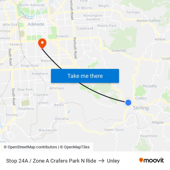 Stop 24A / Zone A Crafers Park N Ride to Unley map