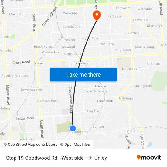 Stop 19 Goodwood Rd - West side to Unley map