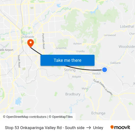 Stop 53 Onkaparinga Valley Rd - South side to Unley map