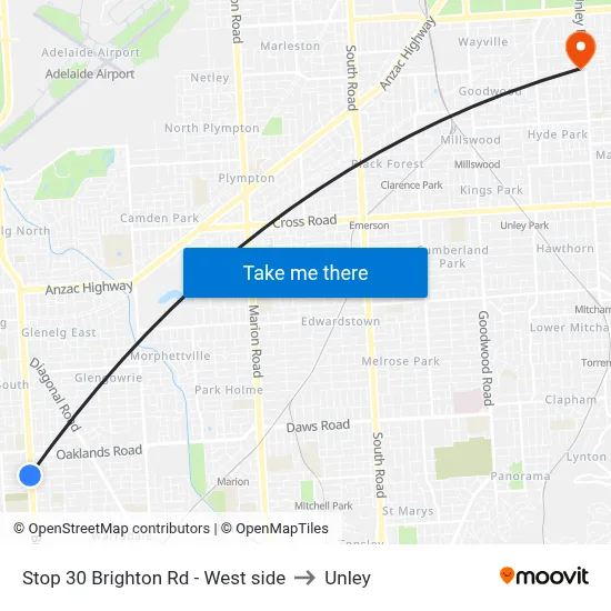 Stop 30 Brighton Rd - West side to Unley map