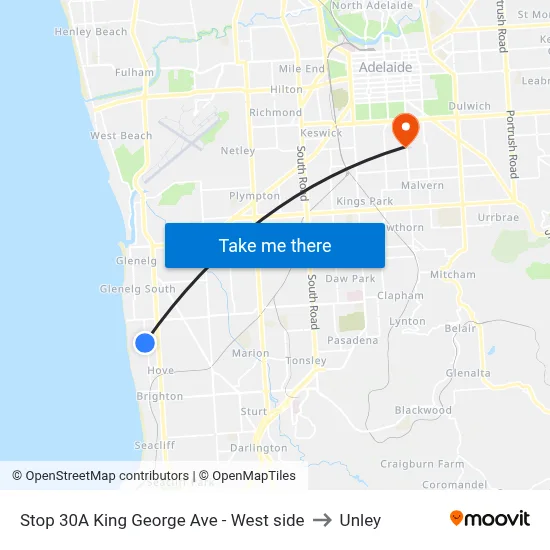 Stop 30A King George Ave - West side to Unley map