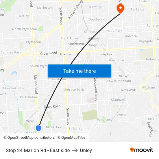 Stop 24 Marion Rd - East side to Unley map