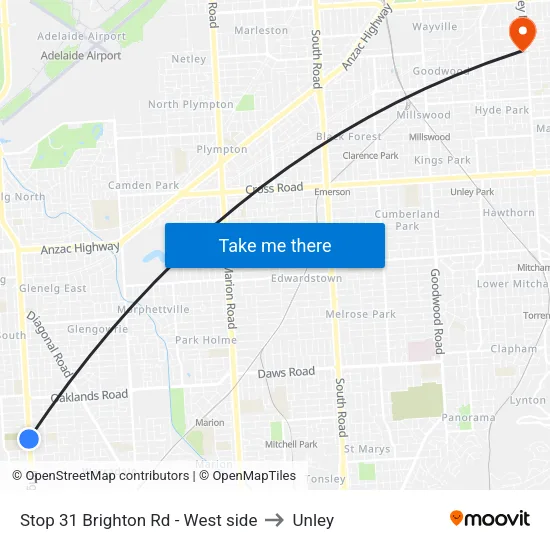 Stop 31 Brighton Rd - West side to Unley map