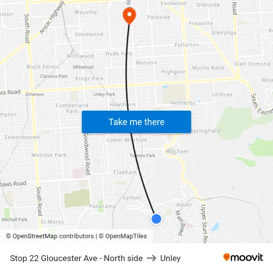 Stop 22 Gloucester Ave - North side to Unley map