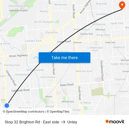 Stop 32 Brighton Rd - East side to Unley map