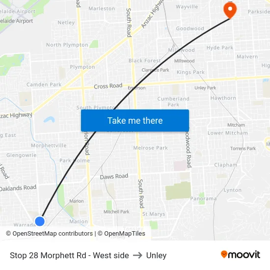 Stop 28 Morphett Rd - West side to Unley map
