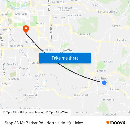 Stop 38 Mt Barker Rd - North side to Unley map