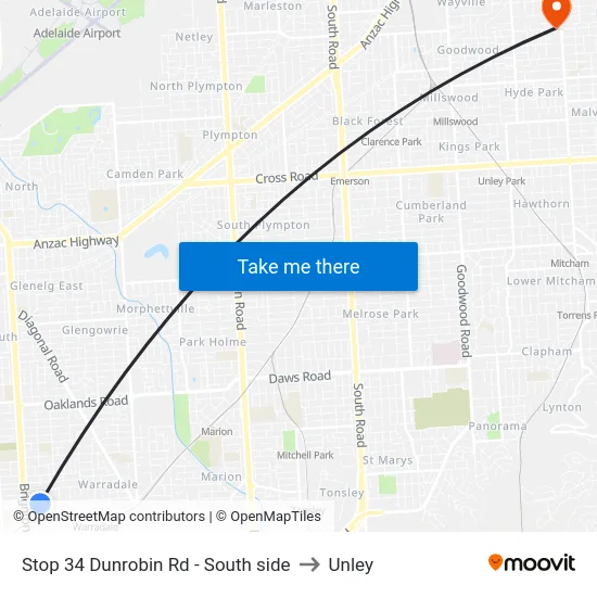 Stop 34 Dunrobin Rd - South side to Unley map