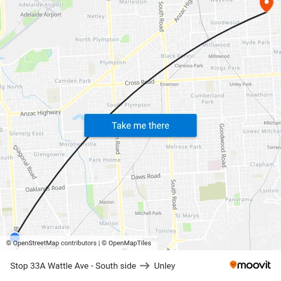 Stop 33A Wattle Ave - South side to Unley map