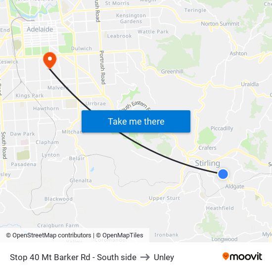 Stop 40 Mt Barker Rd - South side to Unley map