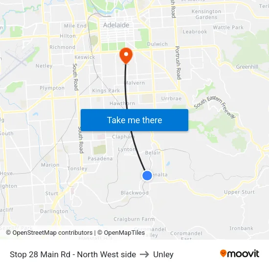 Stop 28 Main Rd - North West side to Unley map