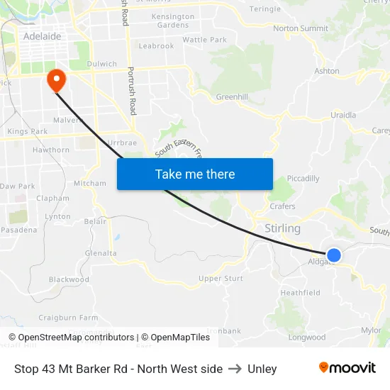 Stop 43 Mt Barker Rd - North West side to Unley map