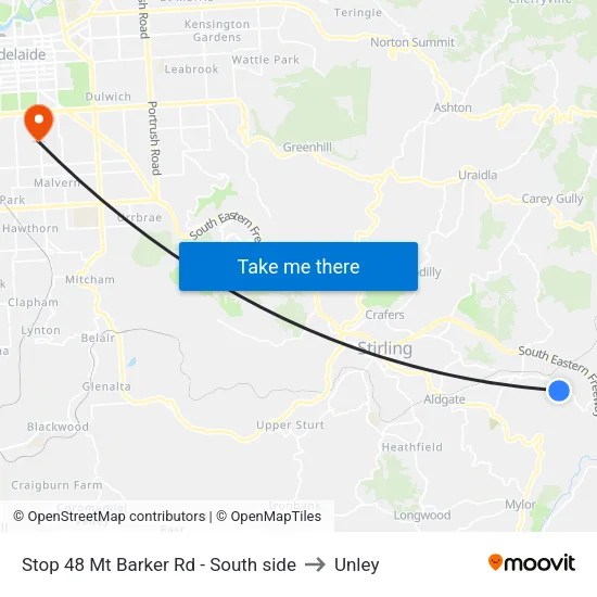 Stop 48 Mt Barker Rd - South side to Unley map