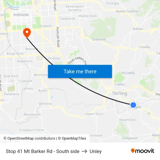 Stop 41 Mt Barker Rd - South side to Unley map
