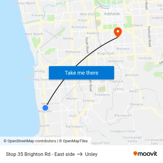 Stop 35 Brighton Rd - East side to Unley map