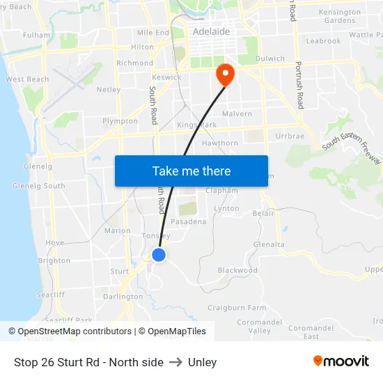 Stop 26 Sturt Rd - North side to Unley map