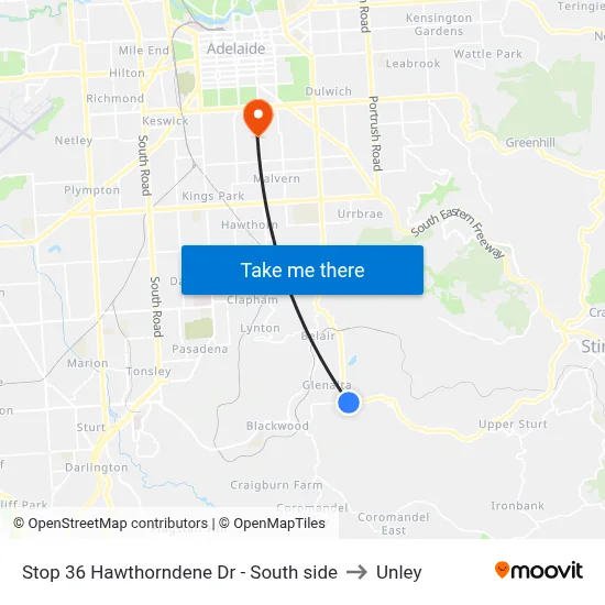 Stop 36 Hawthorndene Dr - South side to Unley map
