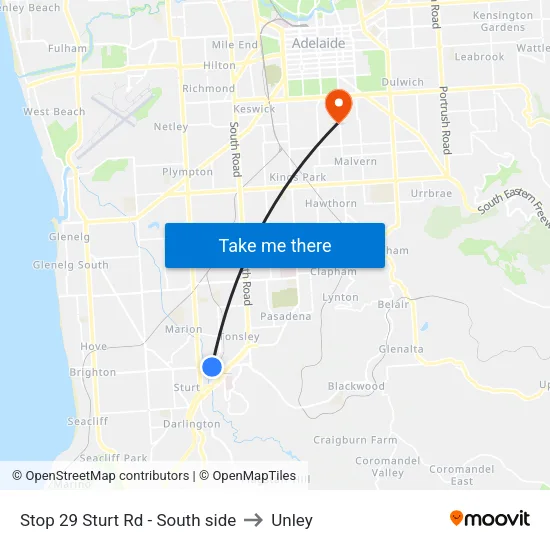 Stop 29 Sturt Rd - South side to Unley map