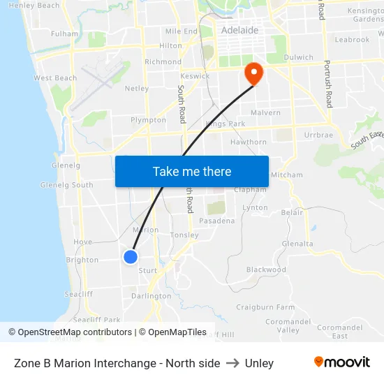 Zone B Marion Interchange - North side to Unley map