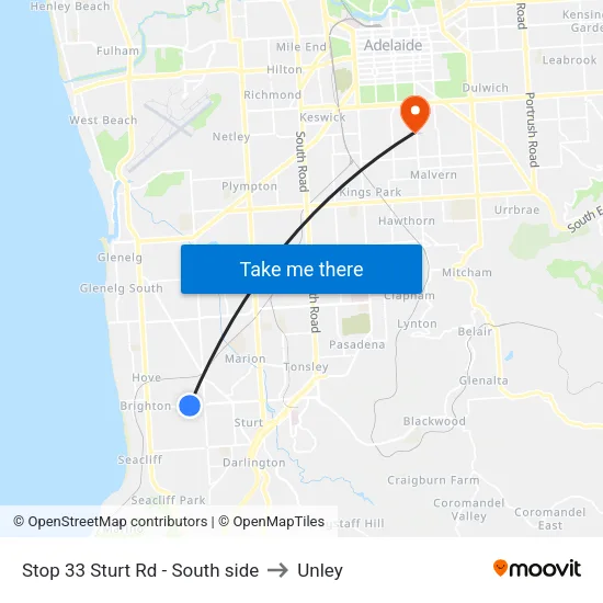 Stop 33 Sturt Rd - South side to Unley map