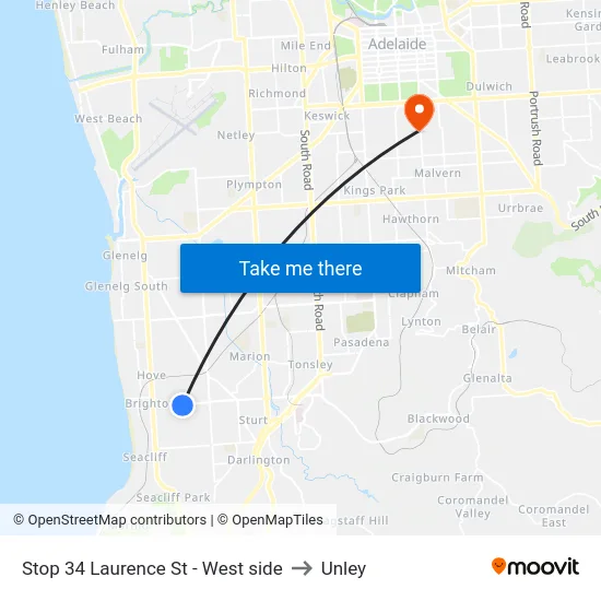 Stop 34 Laurence St - West side to Unley map