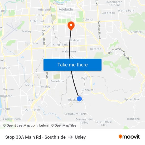 Stop 33A Main Rd - South side to Unley map