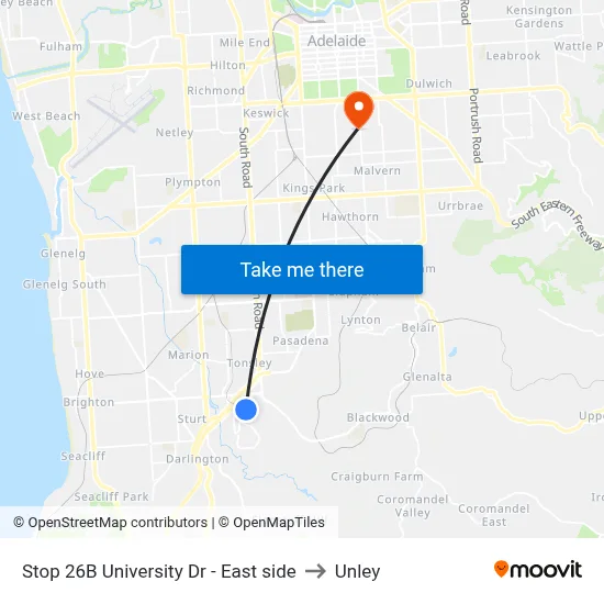 Stop 26B University Dr - East side to Unley map