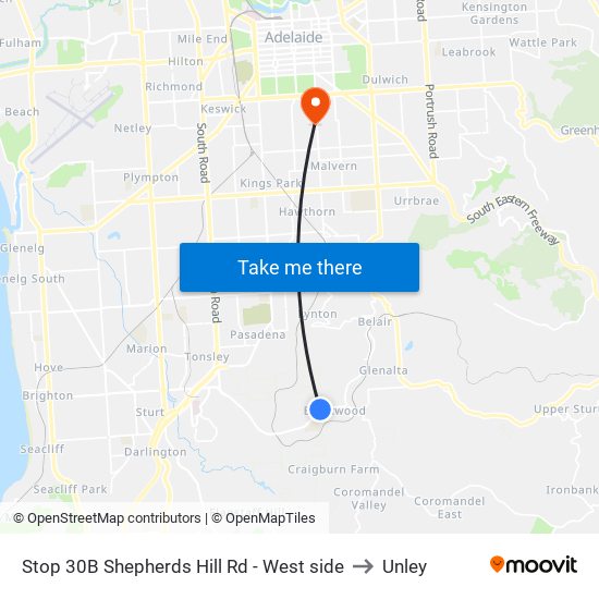 Stop 30B Shepherds Hill Rd - West side to Unley map