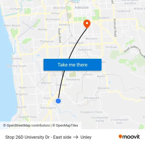 Stop 26D University Dr - East side to Unley map