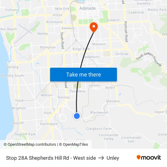 Stop 28A Shepherds Hill Rd - West side to Unley map