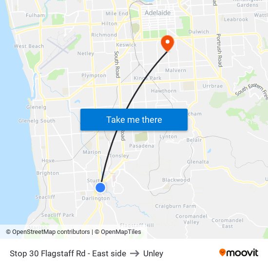 Stop 30 Flagstaff Rd - East side to Unley map