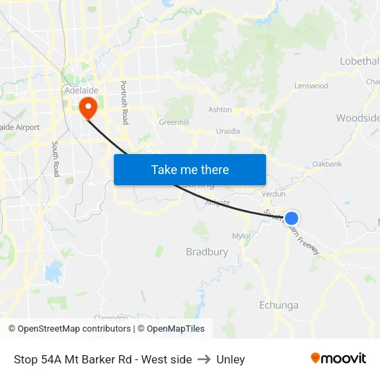 Stop 54A Mt Barker Rd - West side to Unley map