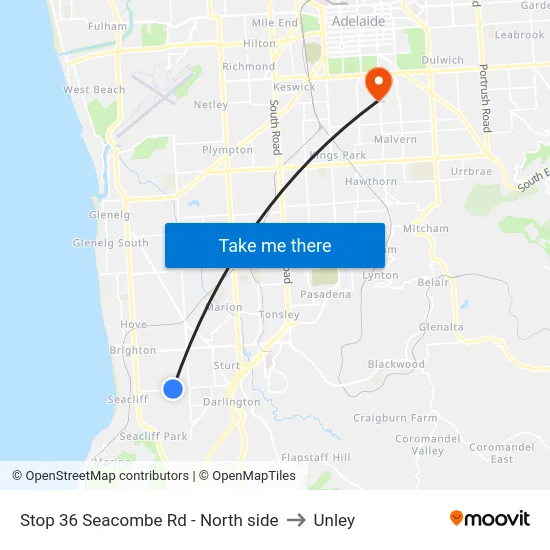 Stop 36 Seacombe Rd - North side to Unley map