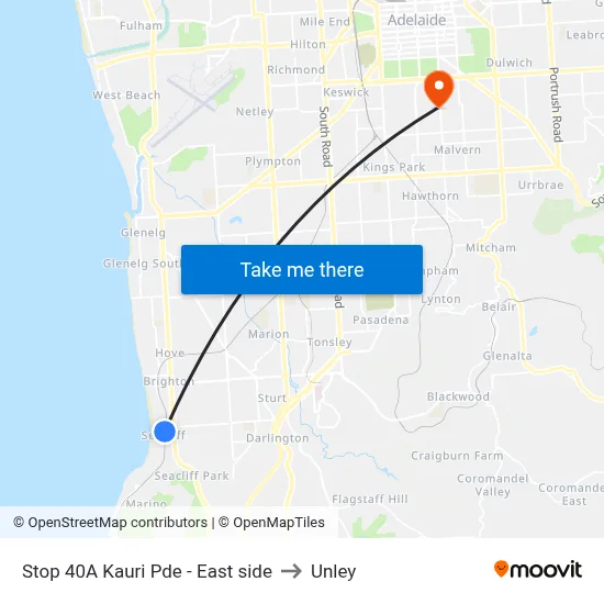 Stop 40A Kauri Pde - East side to Unley map