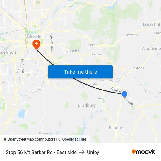Stop 56 Mt Barker Rd - East side to Unley map