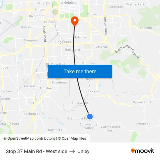 Stop 37 Main Rd - West side to Unley map