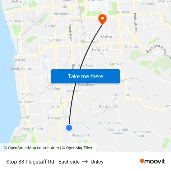 Stop 33 Flagstaff Rd - East side to Unley map