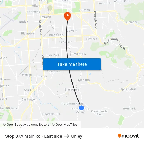 Stop 37A Main Rd - East side to Unley map