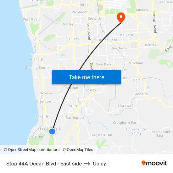Stop 44A Ocean Blvd - East side to Unley map