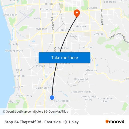 Stop 34 Flagstaff Rd - East side to Unley map